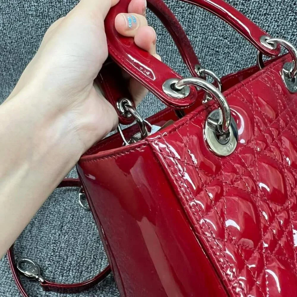 100% Authentic Dior Patent Medium Red Leather Satchel Bag - Picture 3 of 16